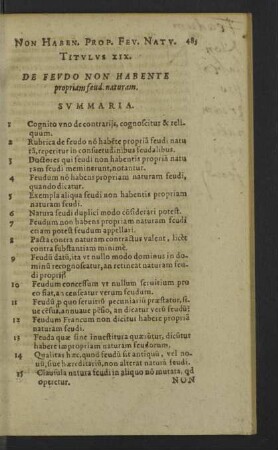 Titulus XIX. Non habente propriam feud. naturam.