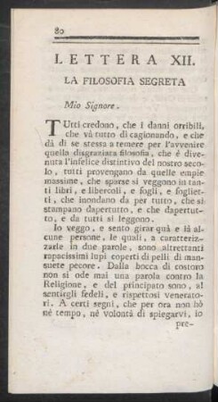 Lettera XII. La Filosofia Segreta