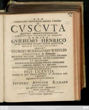 Dissertatio Inavgvralis Medica Cvriosa De Cvscvta