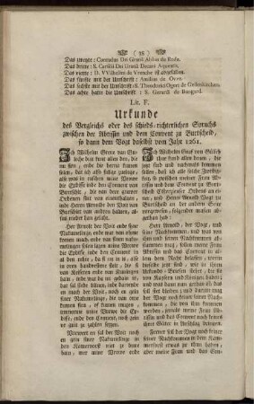 Urkunde des Vergleichs oder des schieds-richterlichen Spruchs zwischen der Abtissin und dem Convent zu Burtscheid, so dann dem Vogt daselbst vom Jahr 1261