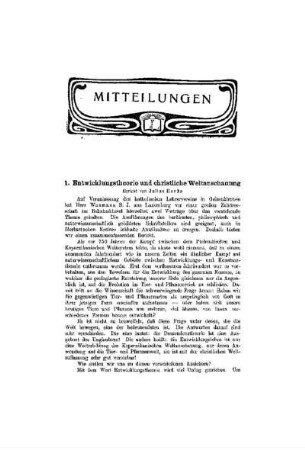 Entwicklungstheorie und christliche Weltanschauung