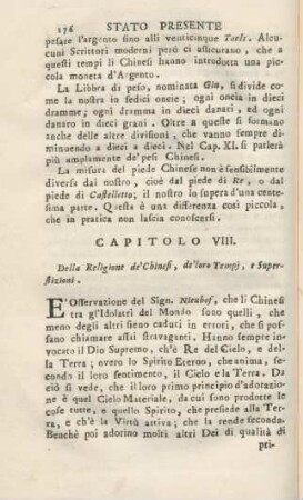 Capitolo VIII. Della Religione de'Chinesi, de'loro Tempi, e Superstizioni