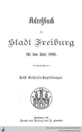 Adreßbuch der Stadt Freiburg : für das Jahr 1886