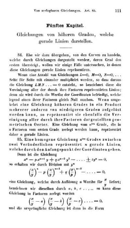 Fünftes Kapitel. Gleichungen von höheren Graden, welche gerade Linien darstellen.