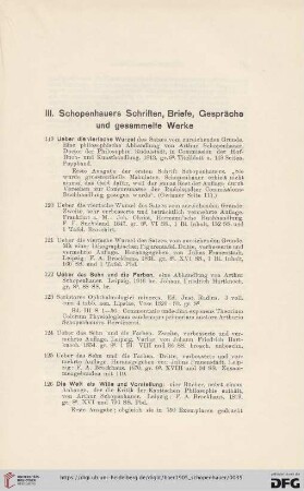 III. Schopenhauers Schriften, Briefe, Gespräche und gesammelte Werke (Nr.119-149)