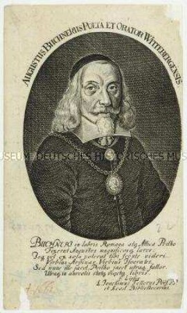 Ovales Brustbildnis des Dichters und Philologen August Buchner mit Gnadenkette und dem Medaillon der Fruchtbringenden Gesellschaft