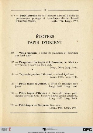 Ètoffes Tapis D'orient (Nr. 116-144)