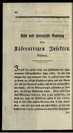 Acht und zwanzigste Gattung der Käferartigen Insekten. Ptilinus.