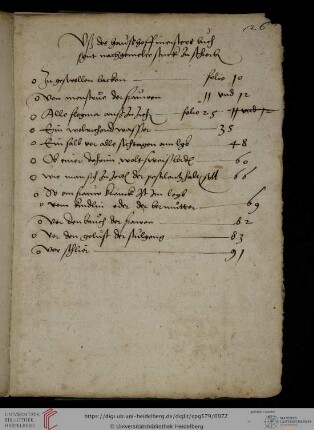 Verzeichnis von noch nicht kompilierten Rezepten aus einer medizinischen Rezeptsammlung des Hans von Bettendorf (ungeordnet; Überschriften von 12 Rezepten)