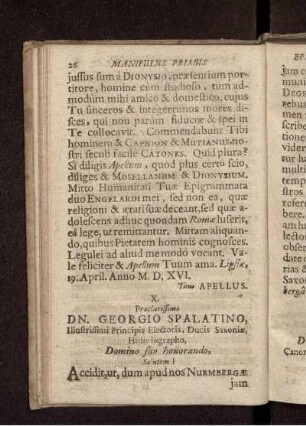 X. Praeclarissimo Dn. Georgio Spalatino, Illustrissimi Principis Electoris, Ducis Saxoniae, Historiographo ... / Joann. Stabius