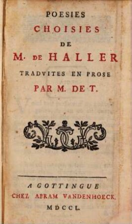 Poesies Choisies De M. De Haller