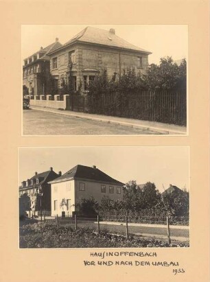Haus Lauer-Schmalz, Offenbach Umbau: Straßenseite, oben vor, unten nach dem Umbau