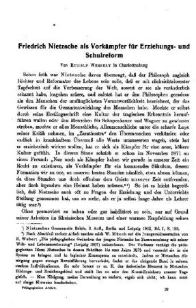 Friedrich Nietzsche als Vorkämpfer für Erziehungs- und Schulreform