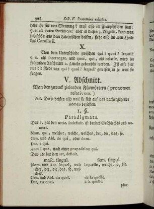 V. Abschnitt. Von den zuruck zielenden Fürwörtern (pronomen relativum.)