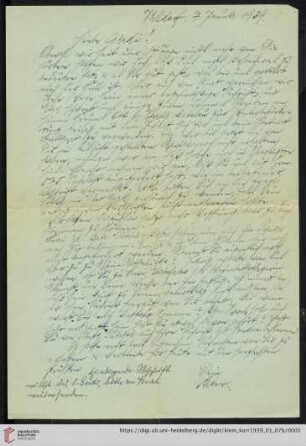 Korrespondenz von Alice und Ludwig Klein: Brief von Ludwig Klein an Irmgard Klein