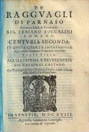 De Ragguagli di Parnasso : Centuria ..., 2