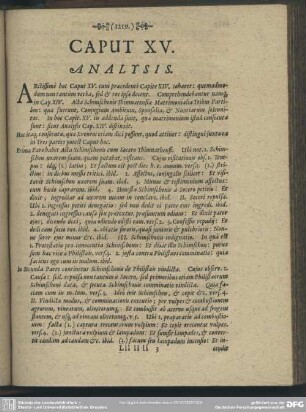 Caput XV. [Analysis, Explicatio Textus, Quaestiones, Loci Communes]