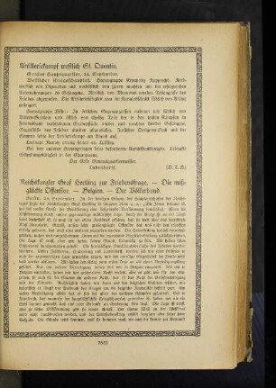 Reichskanzler Graf Hertling zur Friedensfrage. - Die mißglückte Offensive. - Belgien. - Der Völkerbund.
