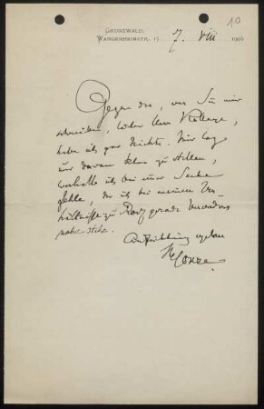 Nr. 10: Brief von Alexander Conze an Ulrich von Wilamowitz-Moellendorff, Berlin, 7.8.1906