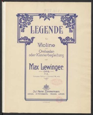Legende : für Violine mit Orchester oder Klavierbegleitung : op. 9