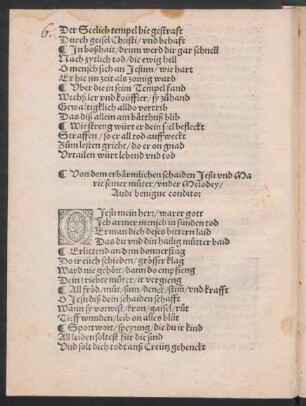 Von dem erbaermlichen schaiden Jesu vnd Ma||rie seiner mu°ter/ vnder Melodey/ || Audi benigue conditor ||