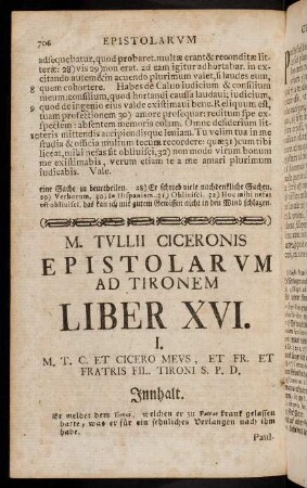 706-740, M. Tullii Ciceronis Epistolarum Ad Tironem. Liber XVI.