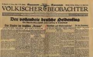 NSDAP-Zeitung "Völkischer Beobachter" u.a. zur Landung des Luftschiffes "Bremen" in Amerika