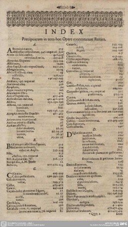 INDEX Praecipuarum in toto hoc Opere contentarum Rerum.