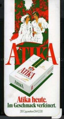 Werbeaufkleber für "Atika"-Zigaretten, "Atika heute."