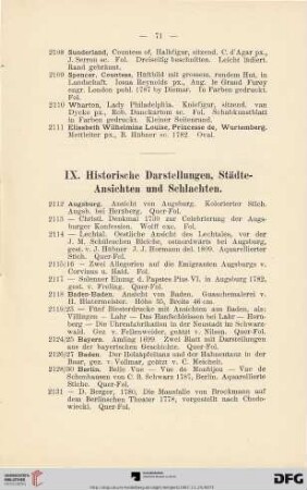 IX. Historische Darstellungen, Städte-Ansichten und Schlachten (Nr. 2112-2335)