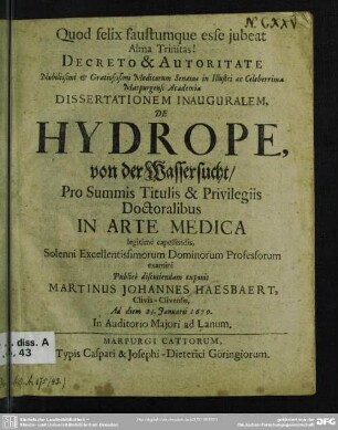 De hydrope : Dissertationem inauguralem