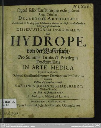 De hydrope : Dissertationem inauguralem