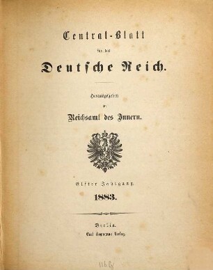 Zentralblatt für das Deutsche Reich, 11. 1883