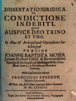 Dissertatio Juridica De Condictione Indebiti