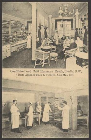 Ansichtskarte "Conditorei und Café Hermann Raeck", Belle-Alliance-Platz 4
