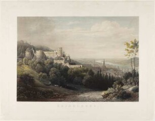 Heidelberg, Schloss, Stadt und Alte Brücke von Osten