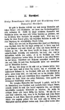 Einige Bemerkungen über Zweck und Einrichtung einer Gymnasial-Vorschule : Sprechsaal