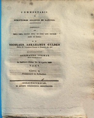 Commentarii in scriptores Graecos et Latinos, Partic. 12.. Commentarii in Sallustium