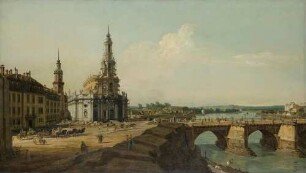 Dresden vom linken Elbufer oberhalb des Altstädter Brückenkopfs