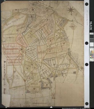 Angelbecker Berg Gewässer, Wege, Flurnamen. Die den Bauerschaften (Barkhausen, Büscherheide, Dahlinghausen, Hördinghausen, Lintorf, Rabber, Wimmer und Haus Krietenstein) gehörigen Teile in Parzellen mit lfd. Numerierung eingeteilt Ausf.-Art: Farbige Zeichnung auf Leinen bezogen Herst.: Format: 107 x 86 cm Maßstab: 1 : 3 500