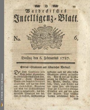 No. 6. Dinstag den 6. Februarius 1787