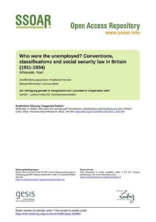 Who were the unemployed? Conventions, classifications and social security law in Britain (1911-1934)
