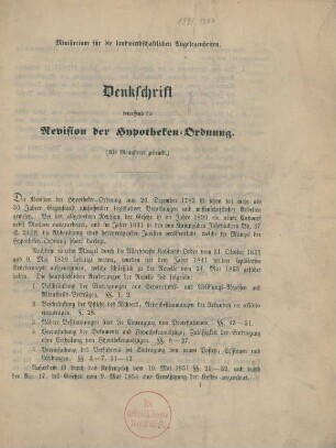 Denkschrift betreffend die Revision der Hypotheken-Ordnung