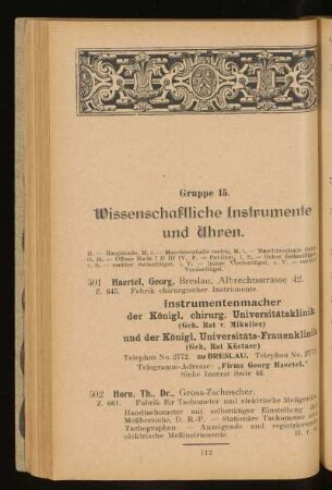 Gruppe 15. Wissenschaftliche Instrumente und Uhren
