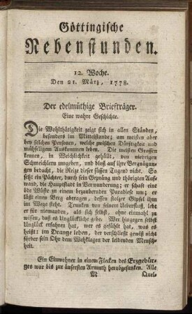 12. Woche. Den 21. März, 1778
