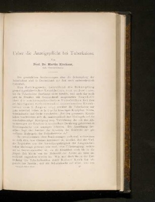 Ueber die Anzeigepflicht bei Tuberkulose