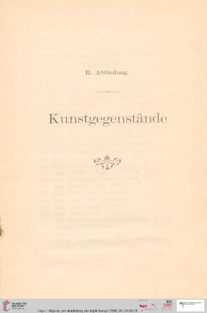 II. Abtheilung. Kunstgegenstände (Nr. 192 - 629)