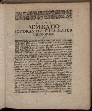 Admiratio Ignorantiae Filia Mater Philosophiae