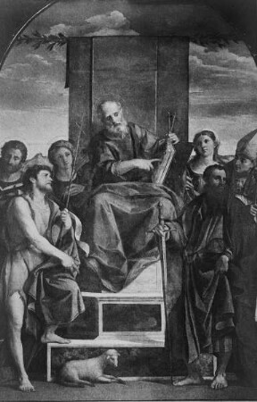 Thronender Petrus mit Heiligen