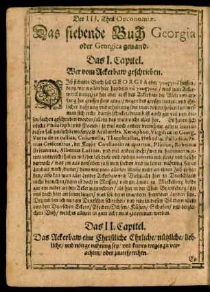 Der III. Theil Oeconomiae. Das siebende Buch Georgia oder Georgica genand.